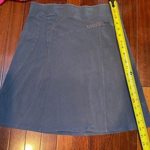 Organic cotton with spandex, gray blue with orange stitching